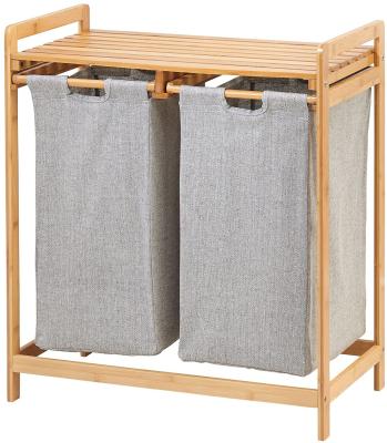 China Eco-Friendly Durable Bamboo Hamper Double Laundry Hamper Basket Organizer With Handle for sale