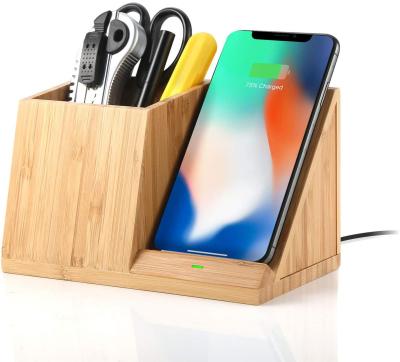 China Dustproof Bamboo Wireless Charging Station Bamboo Wireless Charger with Organizer Wood iPhone Se for sale