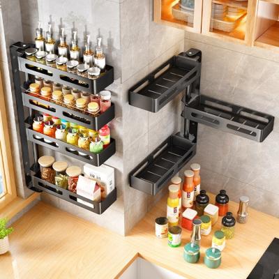 China 2/3/4 Layer Rotating 180 Degree Rotating Kitchen Bathroom Organizer Wall Mounted Spice Rack Rack No Punch Seasoning Racks for sale