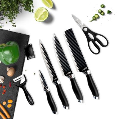 China Hot Selling Viable Amazon Coating 7pcs Non-stick Sharp Knife Set Stainless Steel Kitchen Knife Set Handle With Gift Box for sale