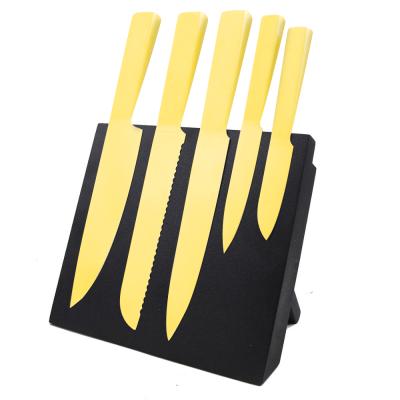 China Sustainable kitchen knife set including knife block and knife sets with gold titanium hollow handle for sale