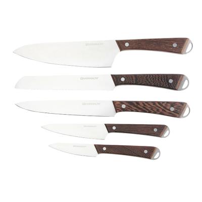 China Viable Custom Wholesale Knife Set 5 Piece Stainless Steel Kitchen Knife Set With Wenge Wood Handle for sale