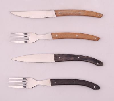 China Sustainable Stainless Steel Cutlery Set 4 Piece / 6 Piece Steak Knife & Fork Set, Black Paca Wood Handle for sale