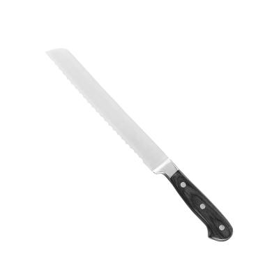 China Sustainable Hot Selling Professional Stainless Steel Serrated 12 Inch Bread Knife With Wooden Handle for sale