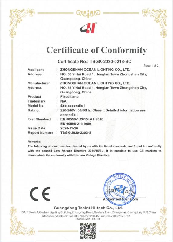 CE - Zhongshan Ocean Smart Lighting Co., Ltd.