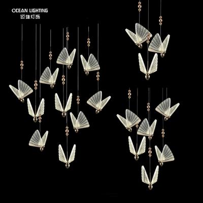 China Modern Decorative Luxury Ceiling Hanging Hotel Kitchen Fixture Lamp Butterfly Shape Crystal LED Pendant Lighting Chandelier for sale