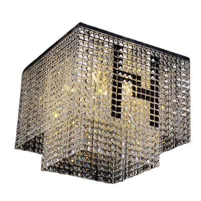 China Modern Indoor Cubic Hanging Pendant Lamp Luxury LED Crystal Chandelier Modern Hotel Stainless Steel Lights for sale