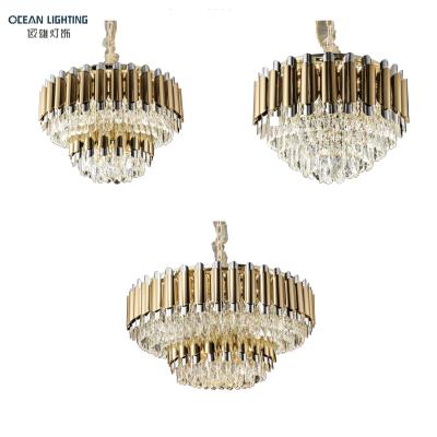 China Large Gold Modern Circular Round Hanging Crystal LED Modern Chandelier Kitchen Light Fixture Bathroom Pendant Lighting for sale