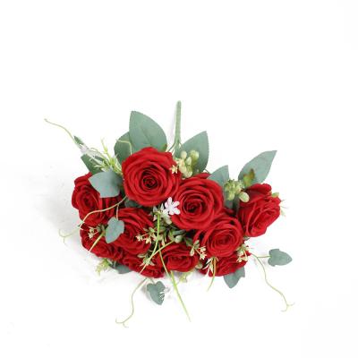 China Hot Selling Lusiaflower Wedding Cloth Wedding Decoration 10 Heads Artificial Rose Flower Bouquet for sale