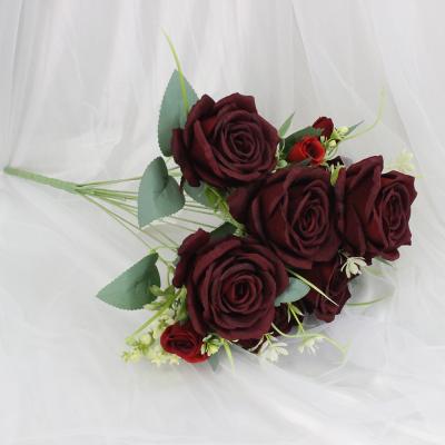 China Artificial Flower Bridal Bouquet Red Black Eternal Rose Bouquet For Wedding Decoration for sale