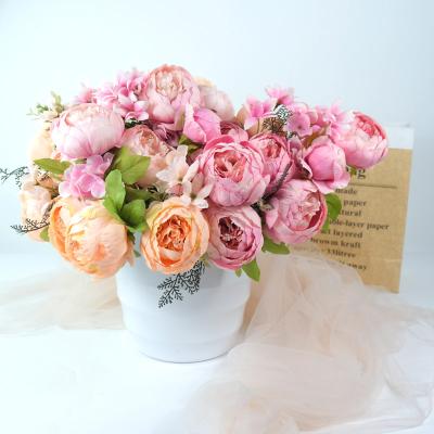 China Hot Selling Silk Bouquet Vintage Artificial Peony Flowers Natural Touch Peony Bouquets Flowers Wedding Home Decoration for sale