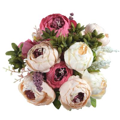 China Amazon Wholesale Hot Selling Colorful Artificial Flower Beautiful Peony Artificial Flower for Home and Wedding Decoration for sale