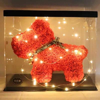 China Valentine's Day Gift 40cm Colorful Standing Beautiful Red Rose Dog Rose Decoration Christmas Gift Artificial Flower Dog for sale