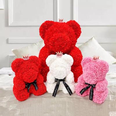 China Fashional 25cm Artificial Rose Bear Foam Rose Bear With Box High Quality For Home Decor for sale