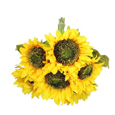 China Artificial flowers silk bouquet of 7 sunflower heads yellow sunflowers wholesale silk bouquet for home office party decoration for sale