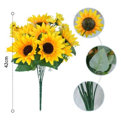 China Amazon Silk Hot Sale Artificial Sunflower Bouquets With Stems Silk Sunflowers For Wedding Decor for sale