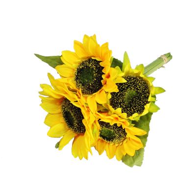 China Silk Artificial Bundle Wedding Decoration Artificial Sunflower High Quality 4heads Sunflower for sale