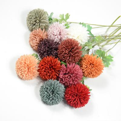 China Tianjin Lusia Realistic Artificial Single Flower Chrysanthemum Silk Ball for Home Decor for sale