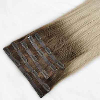 China Good Fashion Silky Straight Fine Texture Full Wave Ombre Highlight Double Drawn Virgin Brazilian Remy Natural Girls Hair Clips for sale