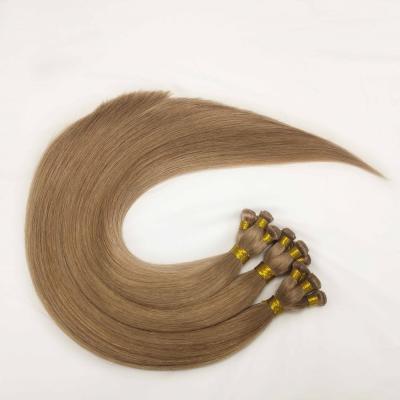 China Body Wave One Weft Double Drawn Unprocessed Indian Virgin Human Hair Weft Thin And Tight Hand Tied Virgin Hair Double Drawn Hair for sale