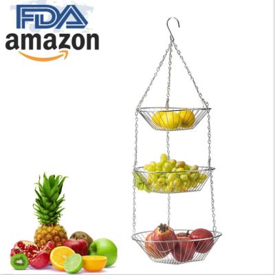 China 3 Layers Fruit And Vegetable Basket Metal Folding Basket Iron Chain Hanging Hanging Basket Viable for sale