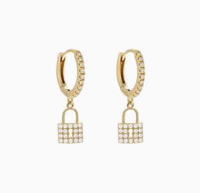 China Stylish Popular Stylish Lock Micro Inlaid Zircon Gold Plated Brass Drop Earrings For Women Klein Jewelry for sale