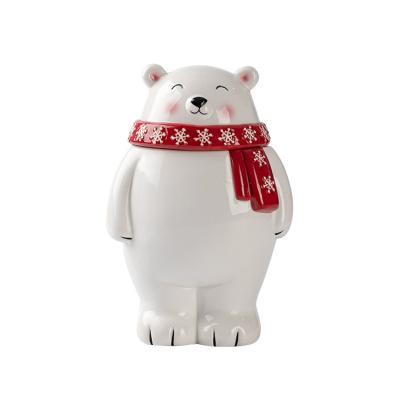 China Beautiful and useful custom cheap practical polar bear shaped ceramic cookie jar jar for sale