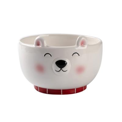 China Large Sustainable Salad White Polar Bear Shape Ceramic Food Bowl for sale