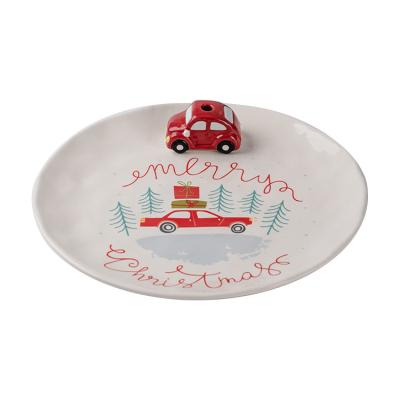 China Beautiful And Useful Home Gift Set Ceramic Dish Customized Christmas Dish With Car Decoration for sale