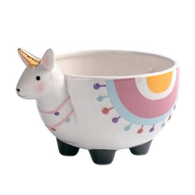 China Sustainable Ceramic Flat Bottom Around Alpaca Shaped Cereal Bowl for sale