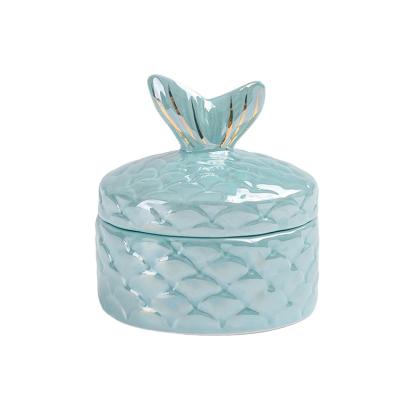 China Ceramic Mermaid Tail Decoration With Lid Mermaid Shape Jewelry Box for sale