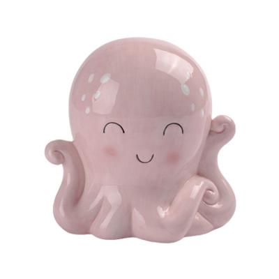 China Wholesale Beautiful and Useful Pink Octopus Design Ceramic Swine Coin Bank for sale