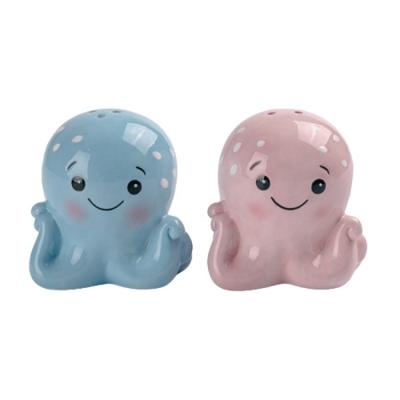 China Sustainable Cute Octopus Design Ceramic Salt And Pepper Shakers for sale