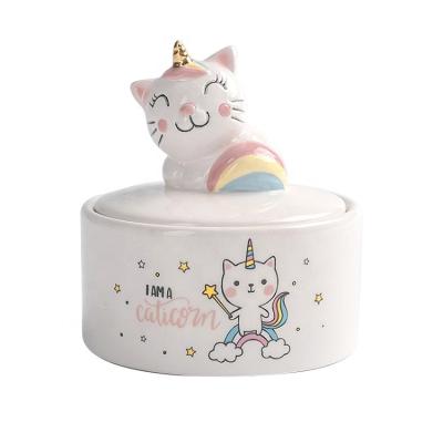 China Practical Rainbow Custom Made Ceramic Cat Shaped Ceramic Jewelry Box for sale