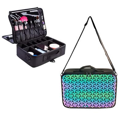 China Fashoion Make Up Artist Black Professional Hard Cosmetic Case Travel Large Portable Makeup Bag Organizer for sale