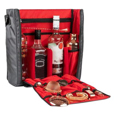 China Professional Portable Anti-theft Wine Multi-pocket Wine Shoulder Bag Bartender and Travel Bar Set Bar Tools Storage Bag for sale