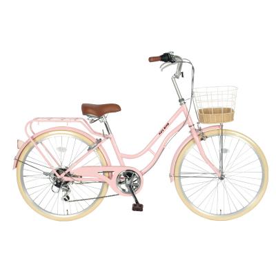 China Aluminium legering Vrouwen 26 inch Cruiser Bike Pink City Bike 1 Speed Te koop