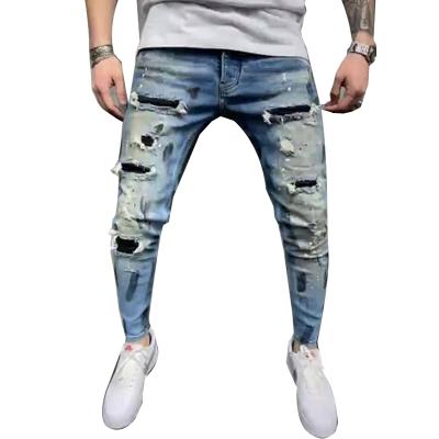 China Breathable Customize Cotton Spandex Breathable Casual Blue Ripped Pencil Pants Plus Size Mens Jeans for sale