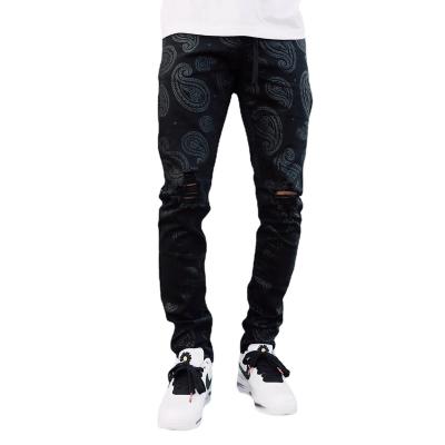 China Black Viable Custom Bulk Wholesale Spandex / Cotton Ripped Printed Jeans Plus Size Mens Jeans for sale