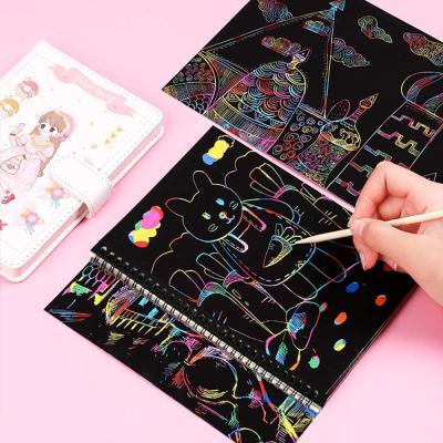 China paper & Low Moq Cardboard Creative Magic Color Rainbow Sketch Scratch Art Painting Book For Kids Drawing for sale