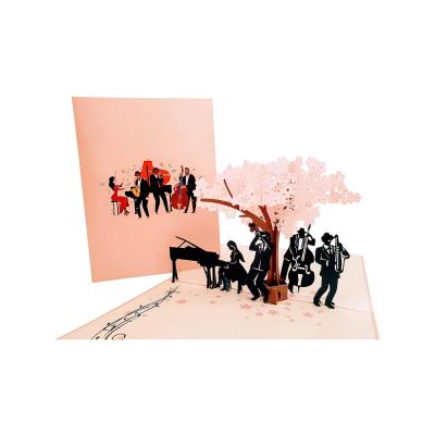 China Europe Customized Printing Jazz Band Music Lover Friends 3D Handmade Paper Pop Up Greeting Card For Celebration for sale