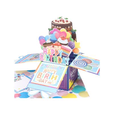 China Europe Custom Printing 3D Pop Handmade Creative Trendy Colorful Colorful Cake Topper Card For Kids Friends Family for sale