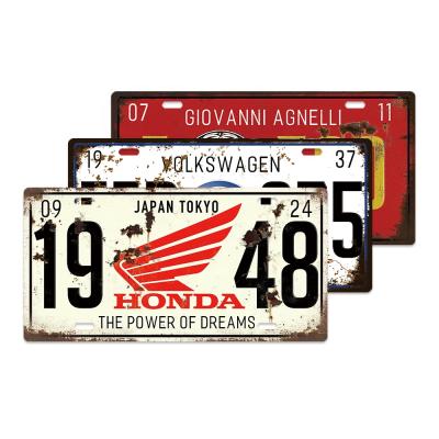 China Customized Plate Tin Sign Vintage Garage Home Decoration by American Hot Selling Car Brand Registration License for sale