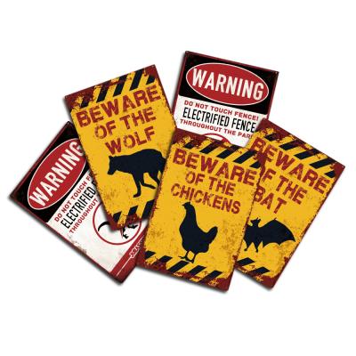 China Tin Sign Beware Chicken Farm American Warning Animal Metal Plate Printing Decorative Tin Metal Sign for sale