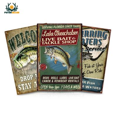 China American China Factory Fishing Metal Plate Tin Signs Vintage Posters Wall Decor for sale