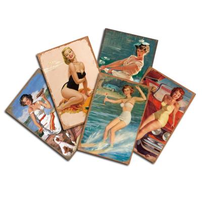 China American Pin Up Girl Printed Metal Signs Vintage Tin Sign Home Man Cave Wall Decor for sale