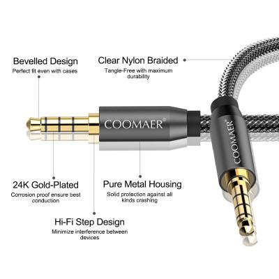 China 3.5 jack audio cable 3.5mmAUX cable cable car auxiliary line 4 pole connectable microphone for headphones mobile phone for sale