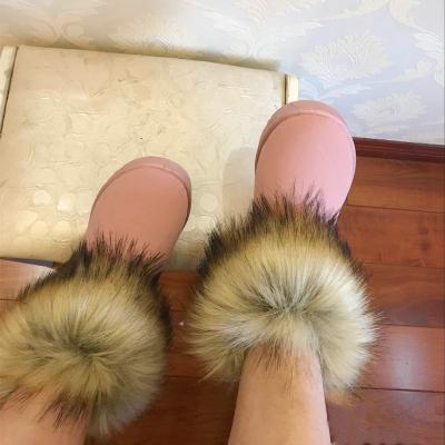 China Waterproof Waterproof Fox Raccoon Fur Striped Winter Snow Boots Shoes For Women for sale