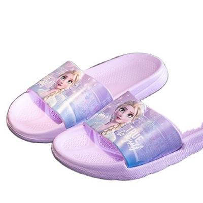 China Parent-child Fashion Design Elsa Cartoon Print Summer Beach Indoor And Outdoor Custom Printed Children Kids Slippers for sale