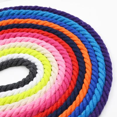 China High Tenacity 3strands colorful twisted cotton rope 8mm 9mm 10mm 11mm 12mm DIY rope for sale